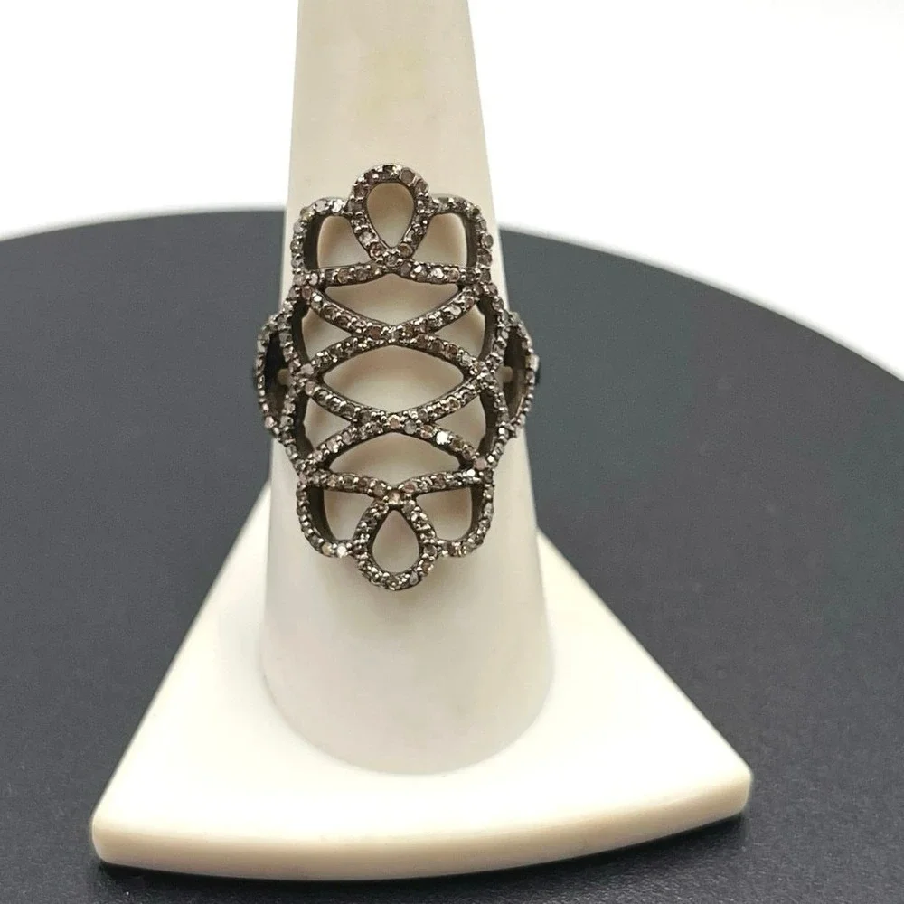 Designer Pave Chocolate Diamond 925 Sterling Silver Sophisticated‎ Ring Sz 8.5
